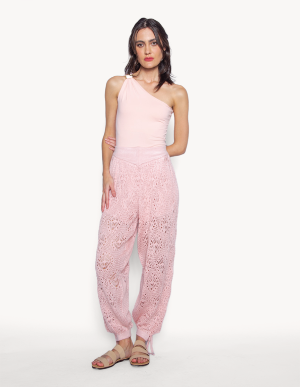 Calça tricot aladim Rosa claro