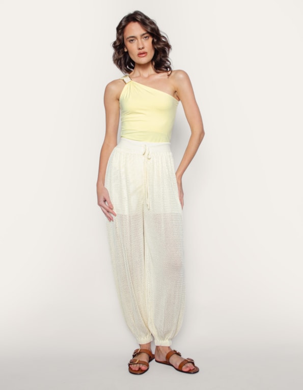 Calça tricot aladin furadinha Bege claro