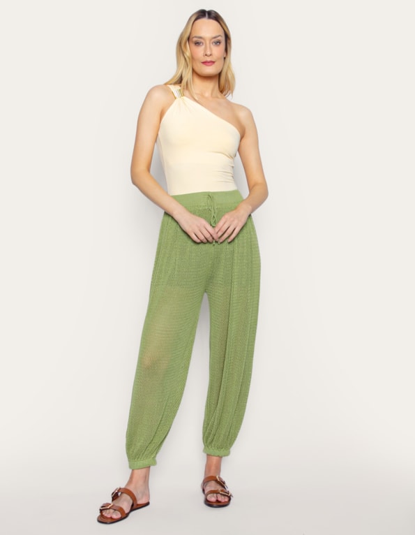 Calça tricot aladin furadinha Oliva claro