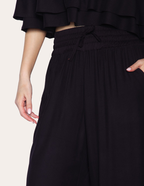 calça wide leg com elástico preto