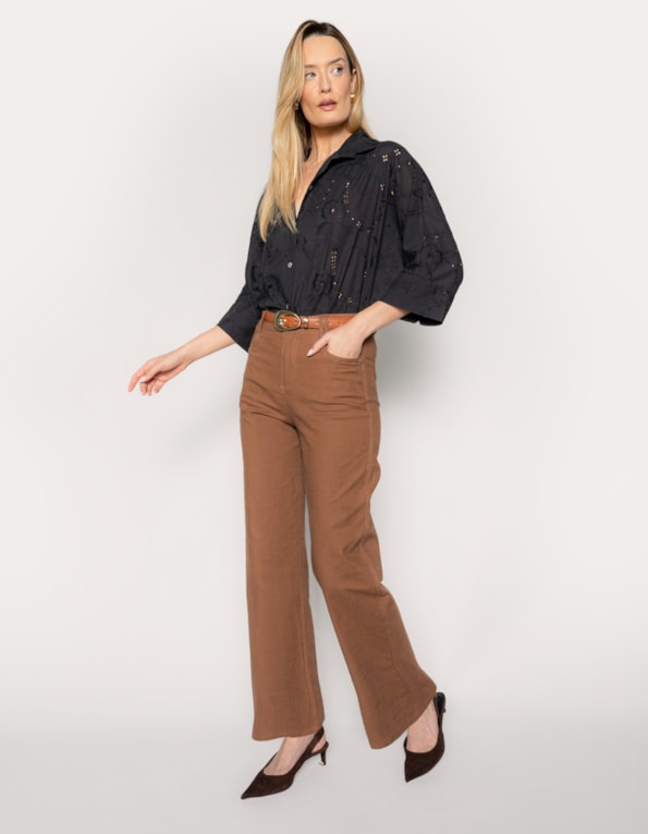 Calça wide leg sarja premium