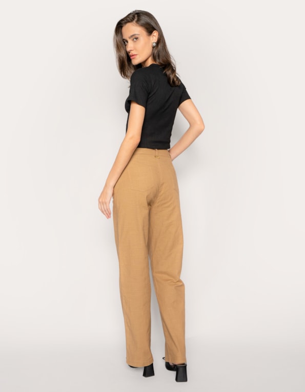 Calça wide leg sarja premium Bege medio