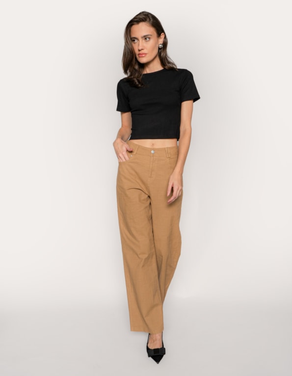 Calça wide leg sarja premium Bege medio