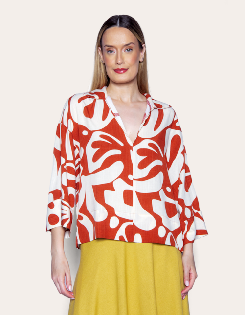Camisa ampla estampada Abs marrom