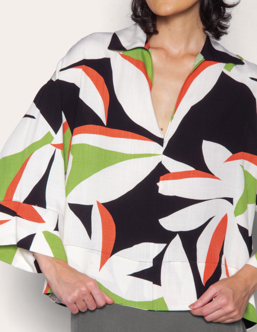 Camisa ampla estampada Folh styl preto