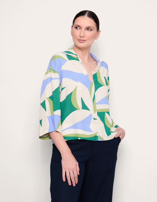 Camisa ampla estampada Folh styl verde