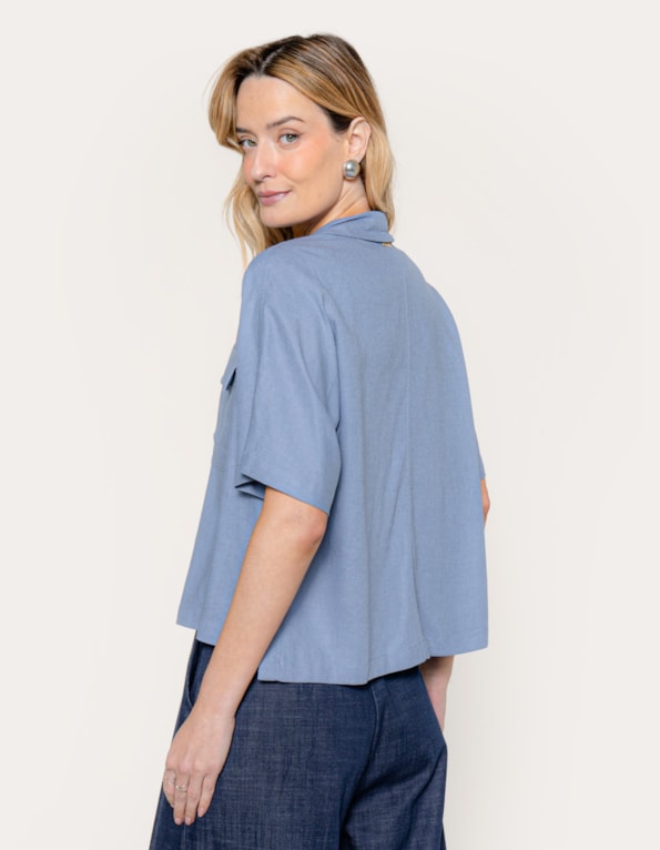 Camisa boxy linho blend Azul