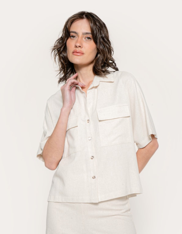 Camisa boxy linho blend Bege claro