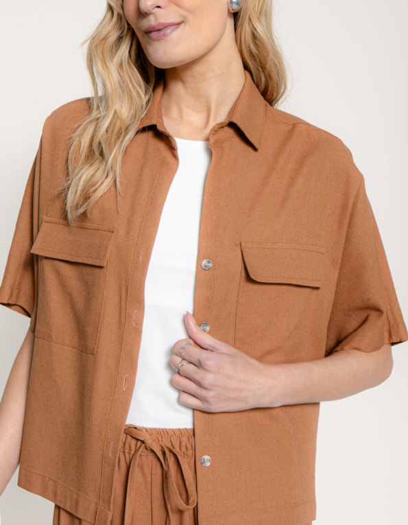 Camisa boxy linho blend Marrom
