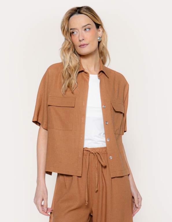 Camisa boxy linho blend Marrom