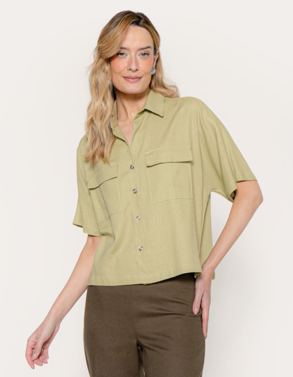 Camisa boxy linho blend Oliva claro
