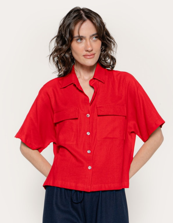 Camisa boxy linho blend Vermelho