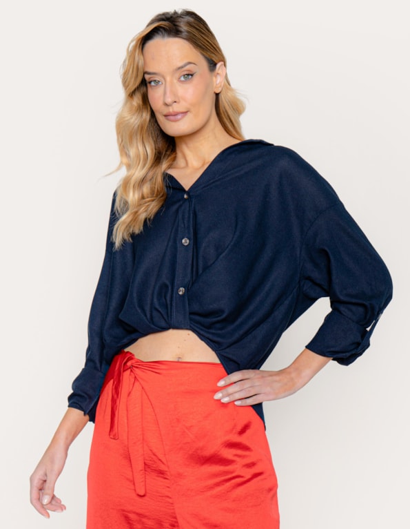 Camisa cachecour linho blend Azul escuro