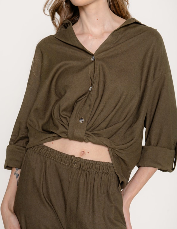 Camisa cachecour linho blend Oliva escuro