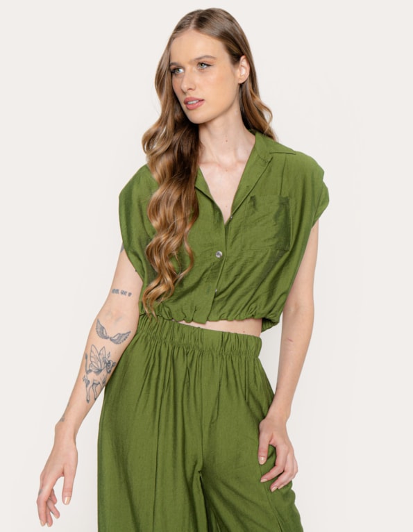 Camisa cavada alfaiataria Oliva medio