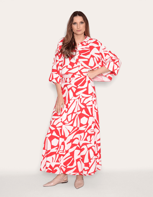 Camisa cropped ampla estampada Fl etnico vermelho