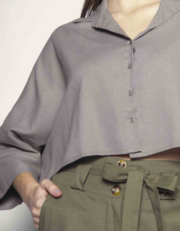 Camisa cropped ampla Taupe