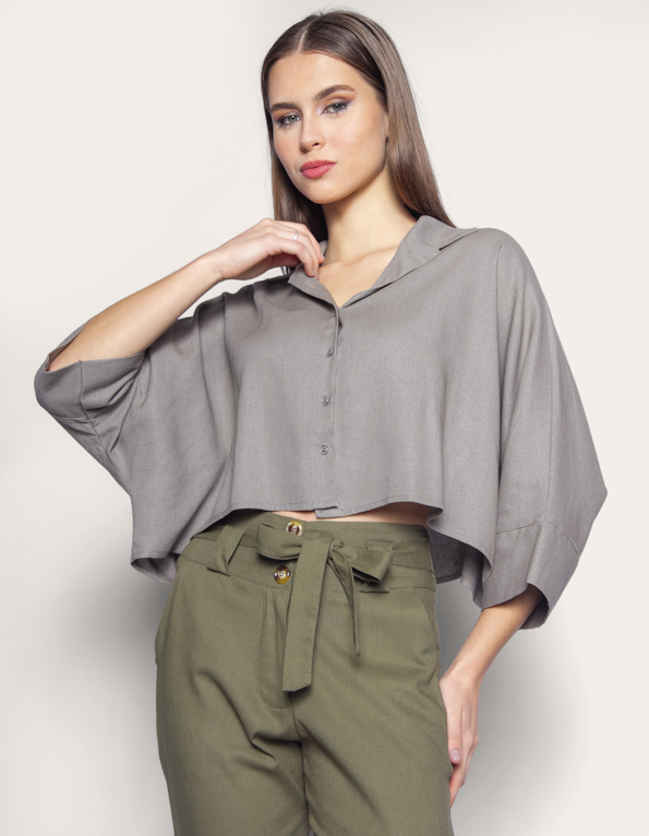 Camisa cropped ampla Taupe