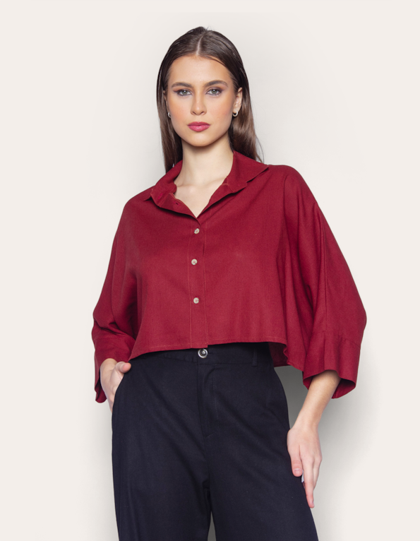 Camisa cropped ampla Vinho