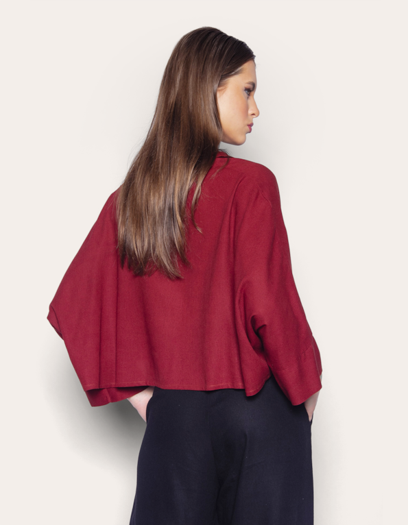 Camisa cropped ampla Vinho