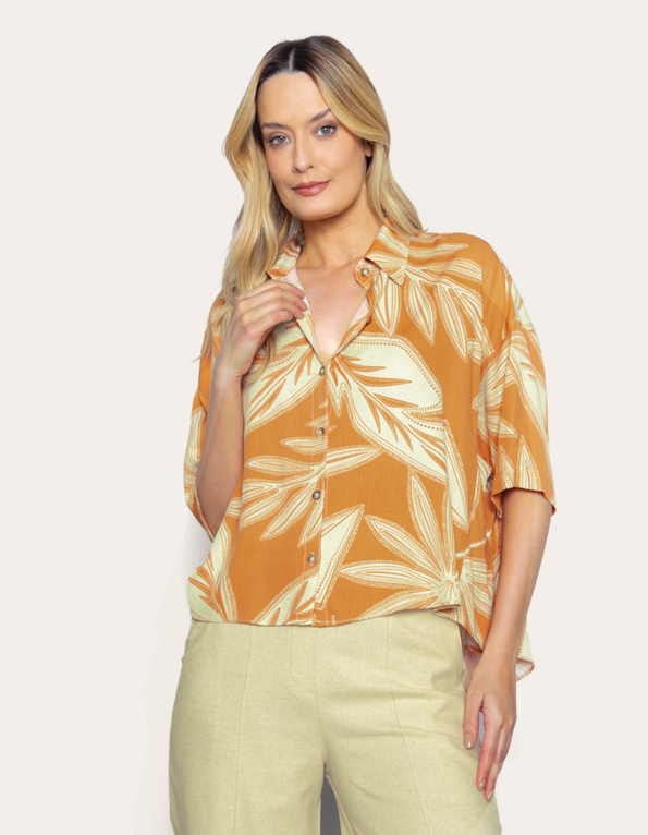 Camisa cropped estampada Laranja medio/amarelo claro