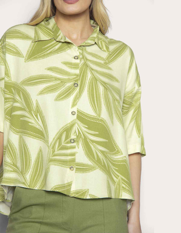 Camisa cropped estampada Oliva claro/amarelo claro