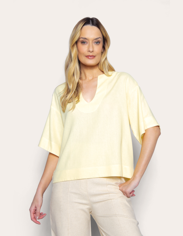 Camisa cropped linho blend Amarelo claro