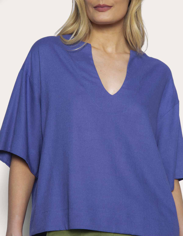 Camisa cropped linho blend Azul
