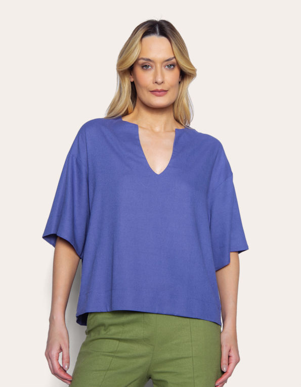 Camisa cropped linho blend Azul