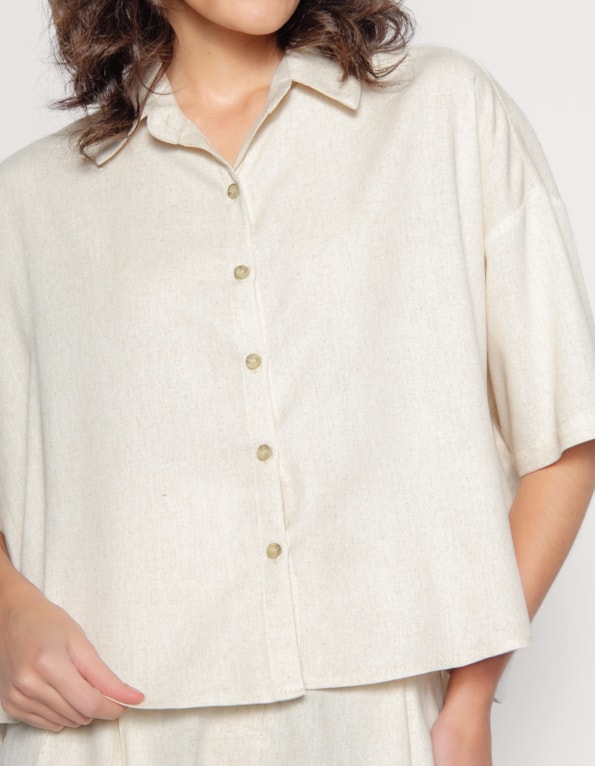 Camisa cropped linho blend Bege claro