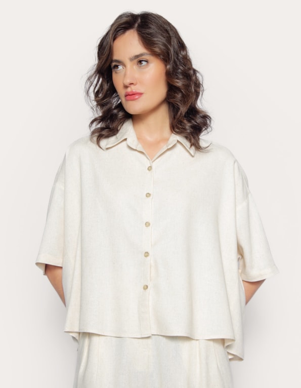 Camisa cropped linho blend Bege claro