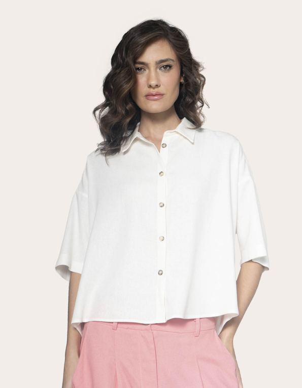 Camisa cropped linho blend Off white