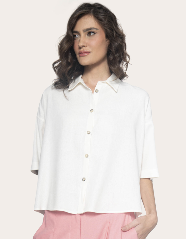 Camisa cropped linho blend Off white