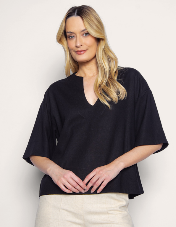 Camisa cropped linho blend Preto