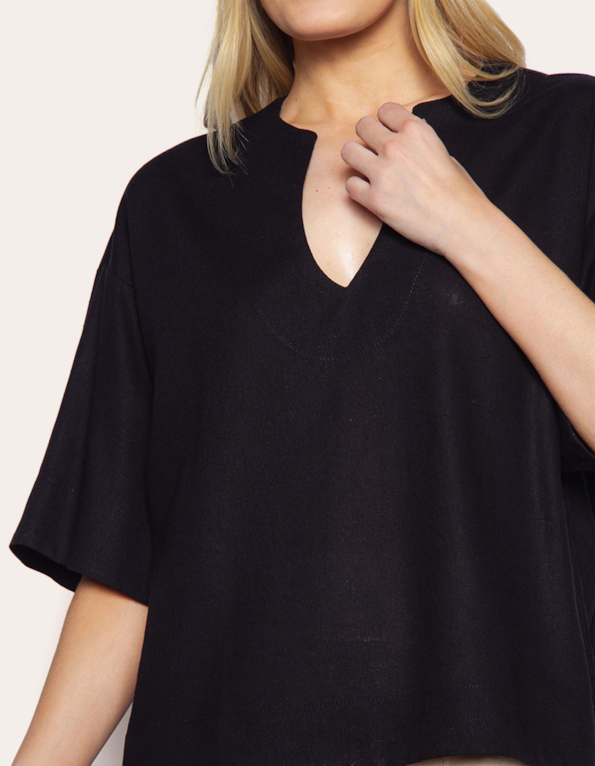 Camisa cropped linho blend Preto
