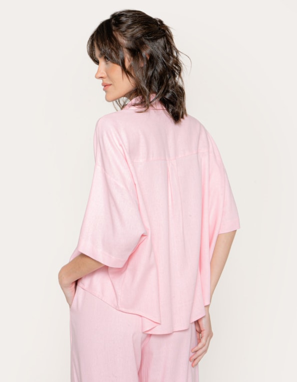 Camisa cropped linho blend Rosa claro