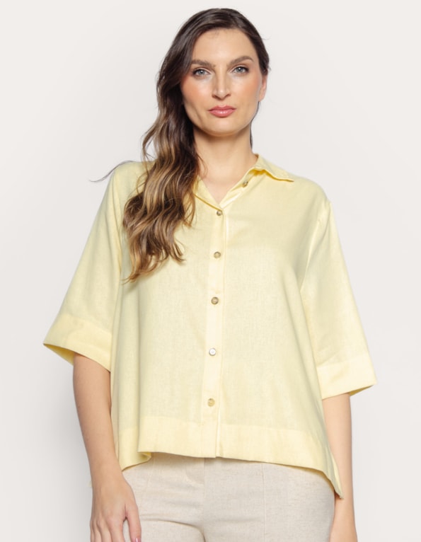 Camisa manga curta ampla linho blend Amarelo claro