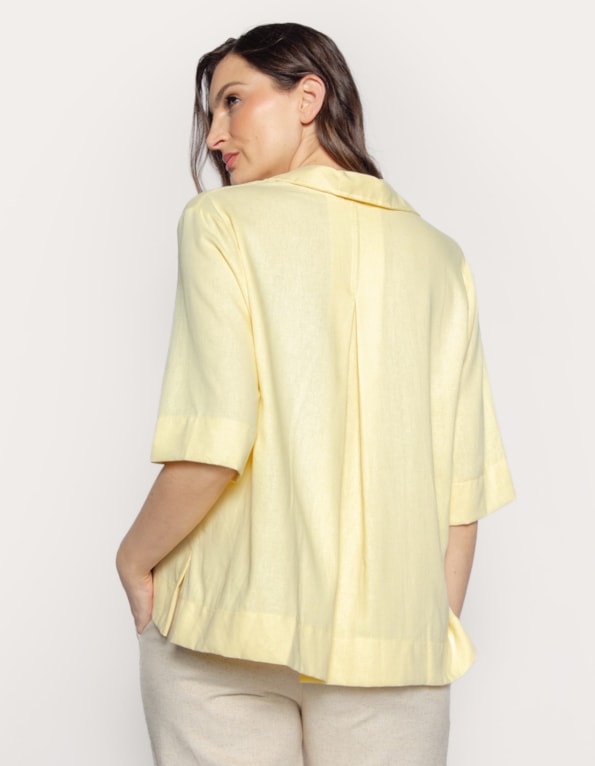 Camisa manga curta ampla linho blend Amarelo claro