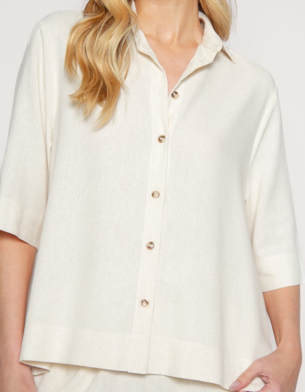Camisa manga curta ampla linho blend Bege claro