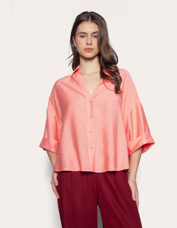 Camisa manga curta ampla Rosa