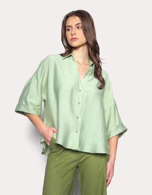Camisa manga curta ampla Verde claro