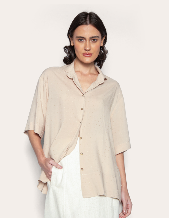 Camisa manga curta oversized Areia