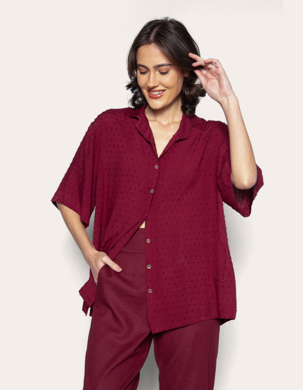 Camisa manga curta oversized Vinho