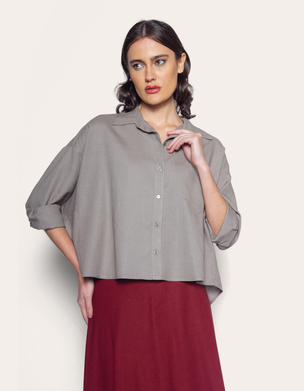 Camisa manga longa ampla linho