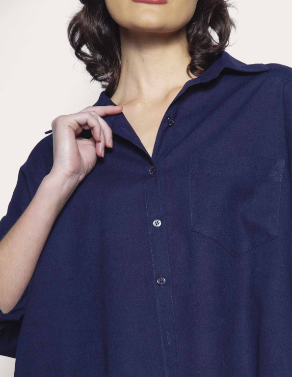 Camisa manga longa ampla linho Marinho
