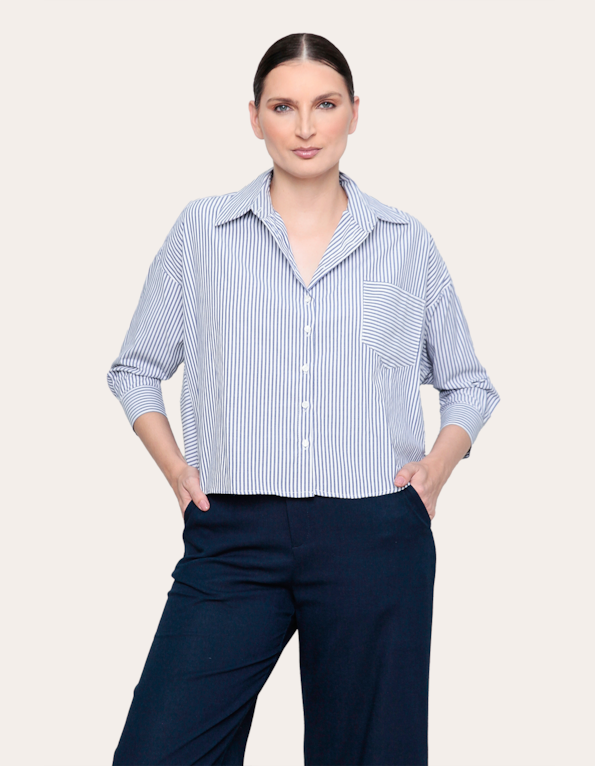 Camisa manga longa ampla listrada Marinho
