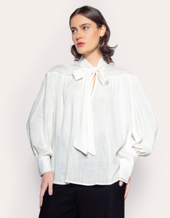 Camisa manga longa laço Off white