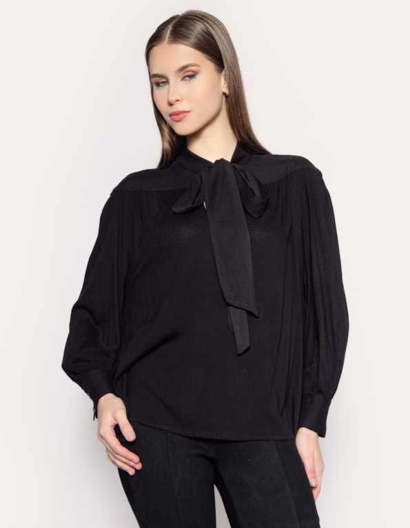 Camisa manga longa laço Preto