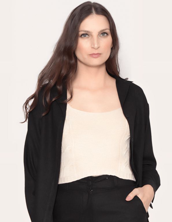 Camisa manga longa linho Preto