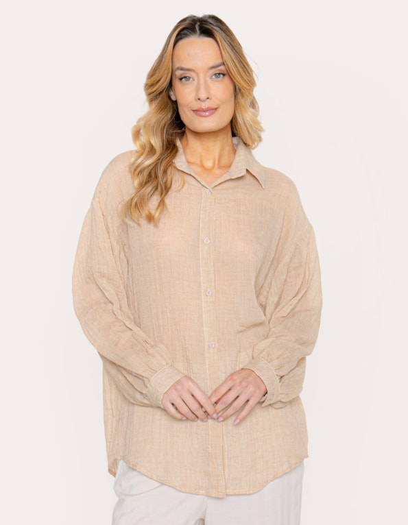 Camisa manga longa lisa Bege